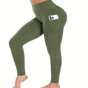 Women's Premium Fabric High Waisted Active Yoga Leggings w/Pockets Olive L & 3X